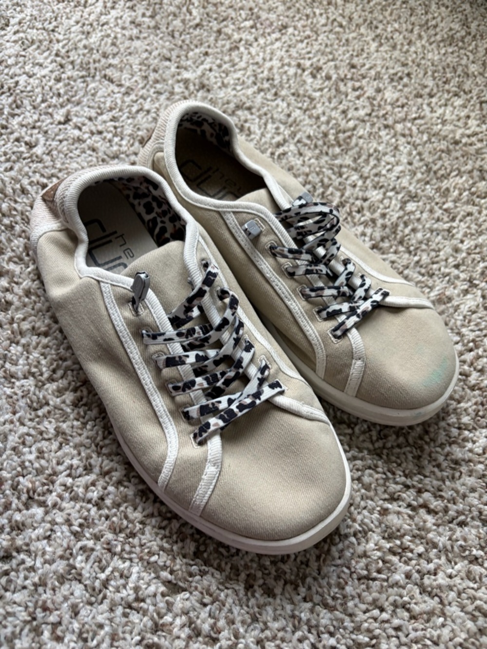 Hey Dude - Neutral Canvas Sneakers with Leopard Laces - Size 6 Women